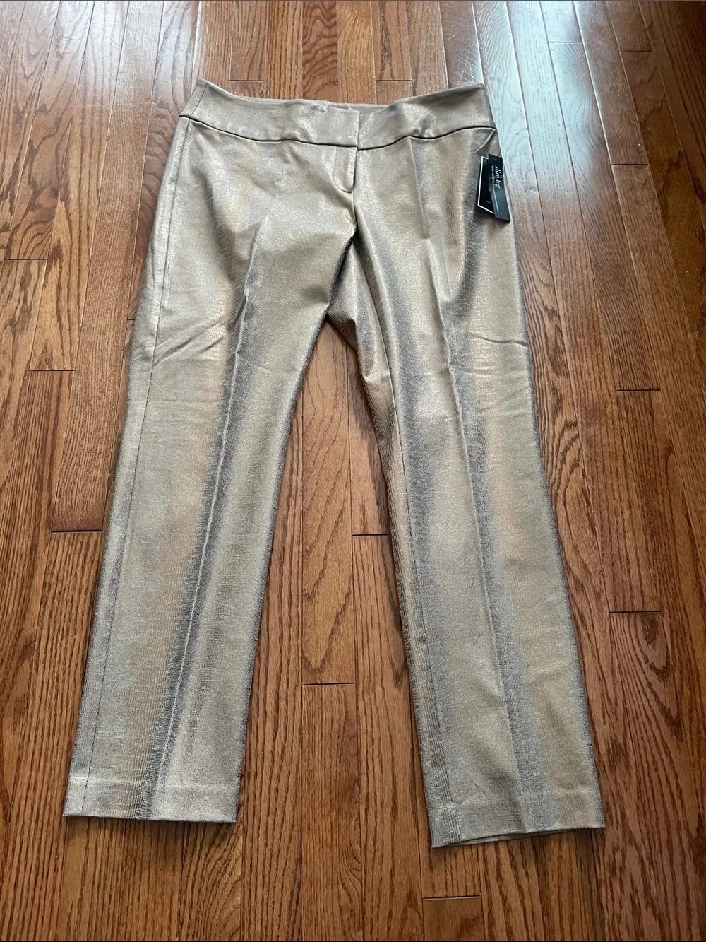 Alfani Crackle Foil Gold Slim Leg Pants Women’s Sz 12 NWT